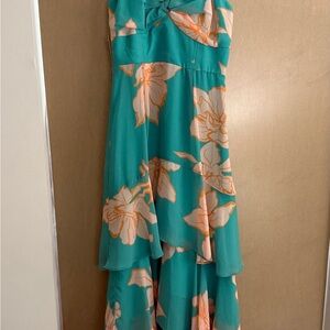 Anthropologie Strapless Dress in Teal and Peach Floral